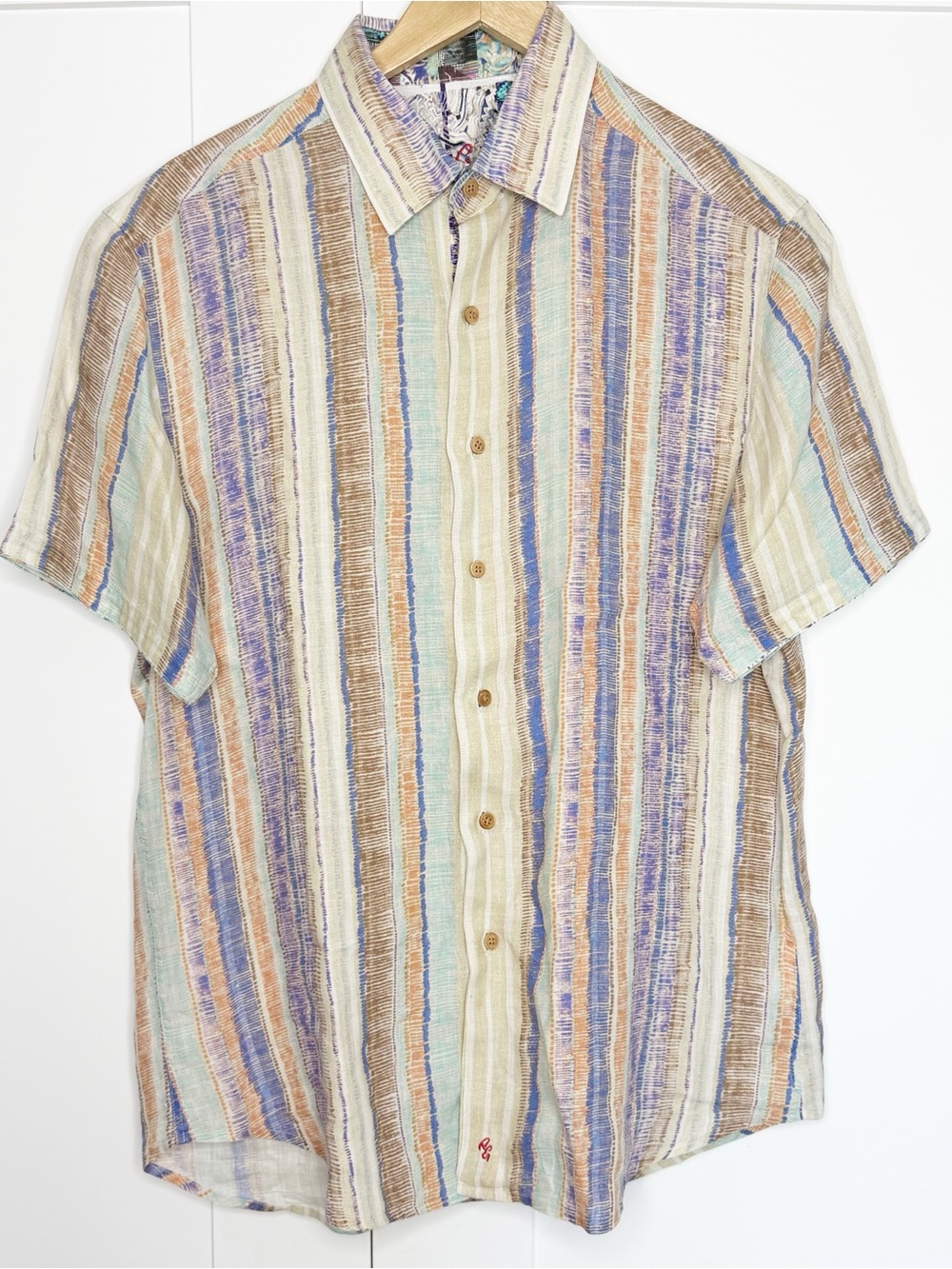 Robert Graham Linen Button-Up Shirt Large Multicolor Striped Short Sleeve miami - Picture 2 of 12